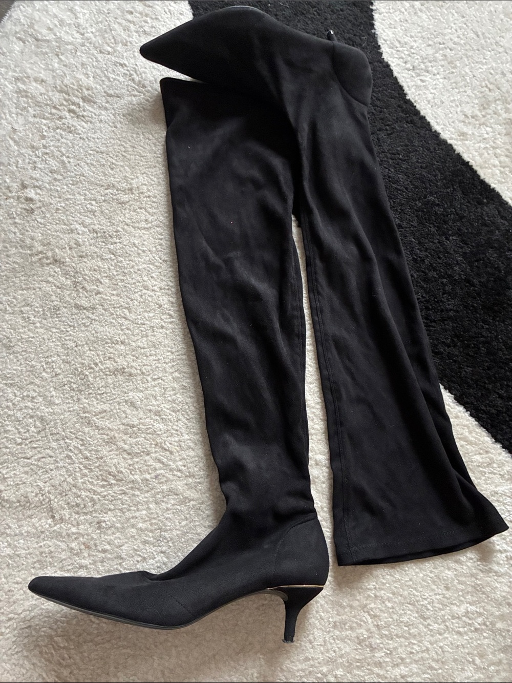 Zara Black Over-the-Knee Pointed Toe Kitten Heel Boots
